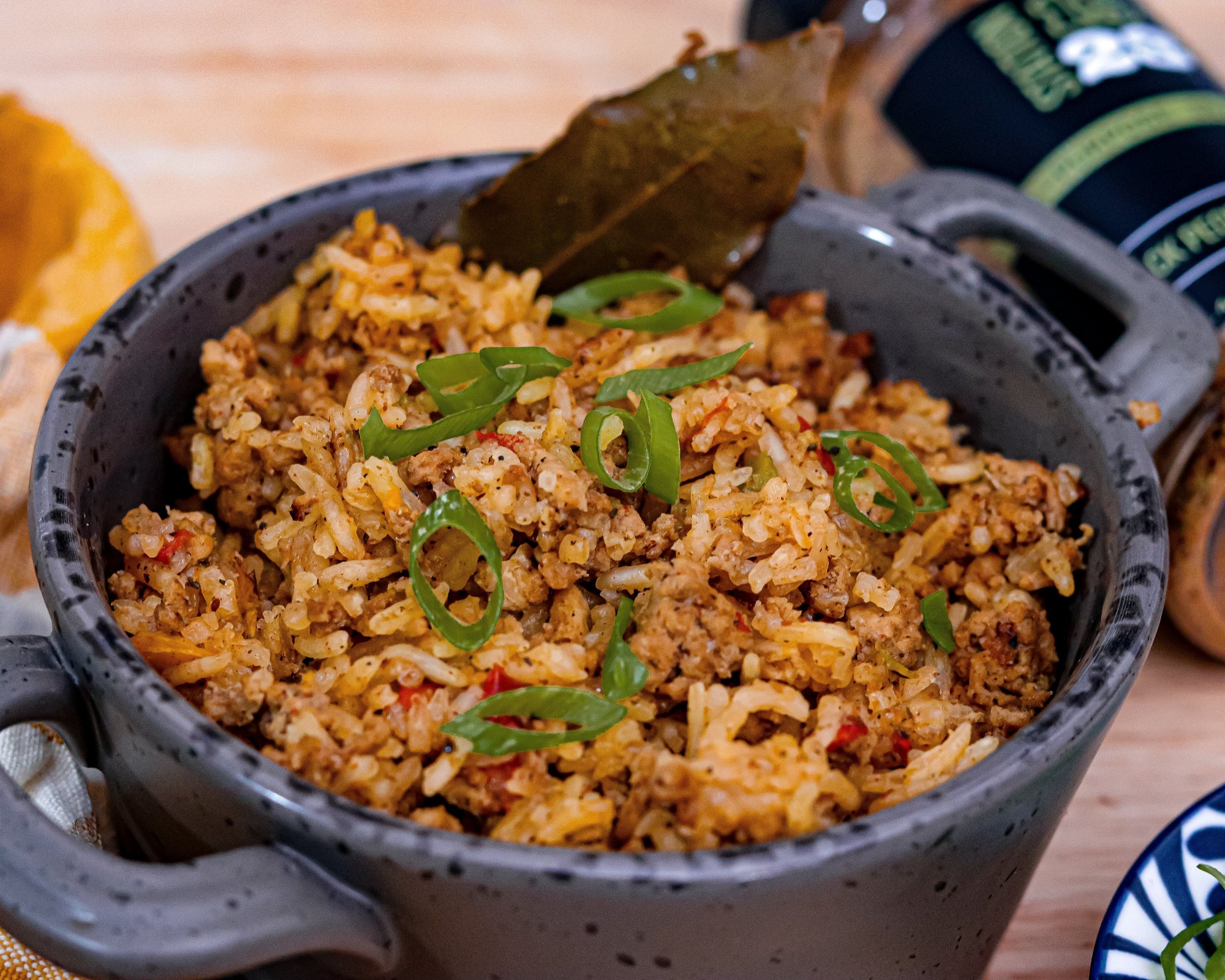 Instant Pot Dirty Rice with Ground Turkey Garnished with Green Onion