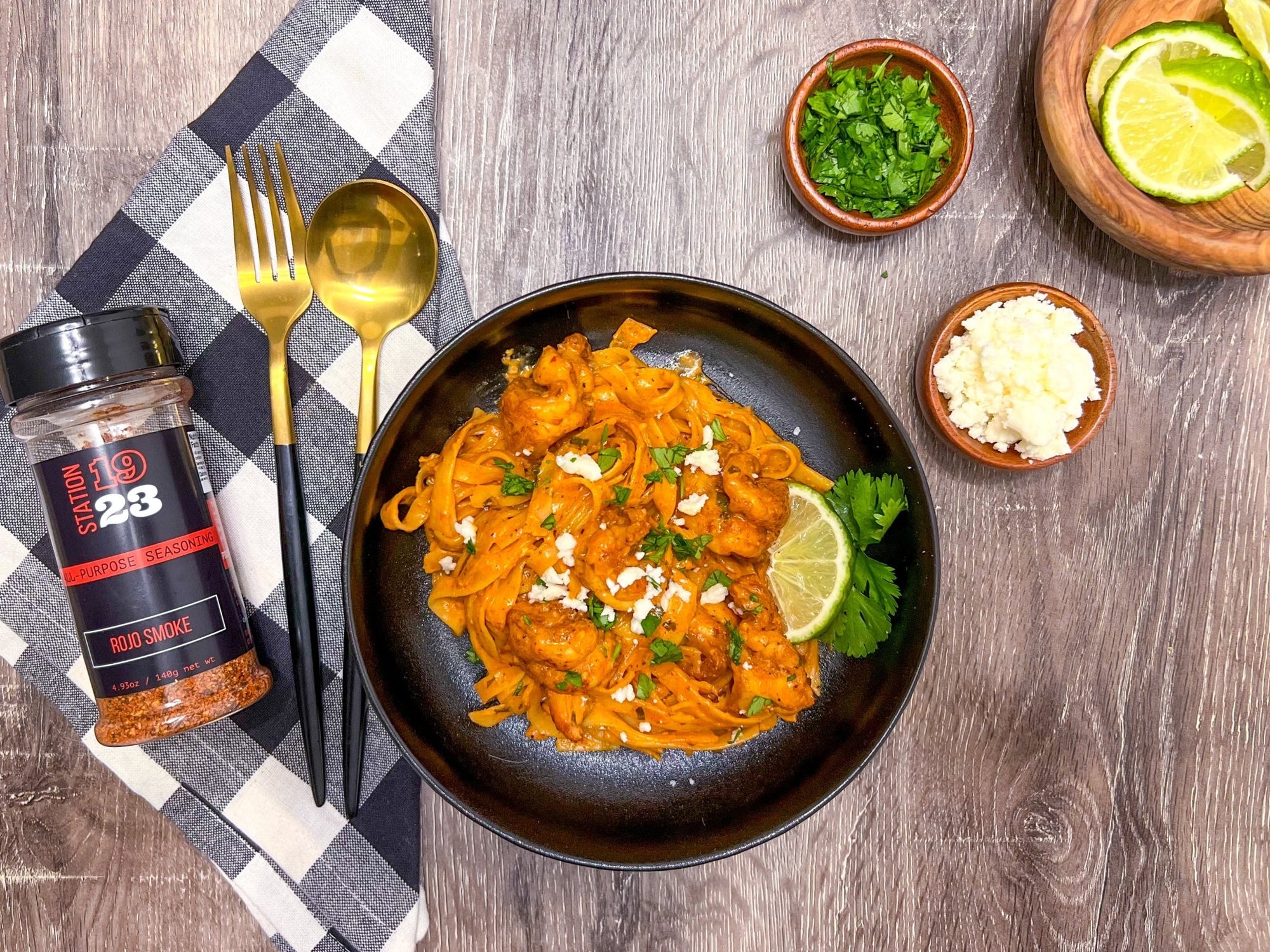 Creamy Guajillo Tequila Lime Pasta with Rojo Smoke Shrimp (Gluten Free!) - Station 1923