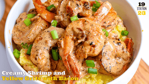 Creamy Shrimp with Yellow Grits and Bacon